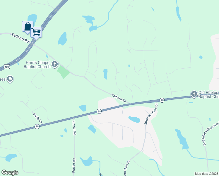 map of restaurants, bars, coffee shops, grocery stores, and more near 3205 Tarboro Road in Youngsville