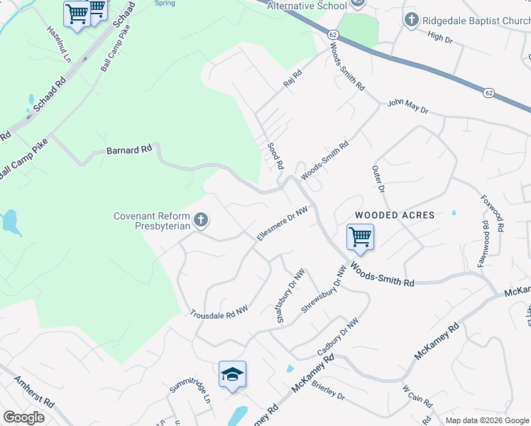 map of restaurants, bars, coffee shops, grocery stores, and more near 5904 Wichita Drive in Knoxville