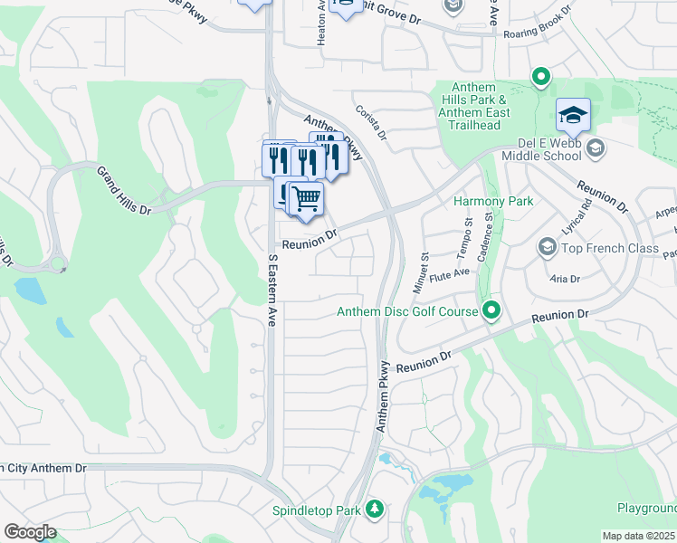 map of restaurants, bars, coffee shops, grocery stores, and more near 2524 Libretto Avenue in Henderson