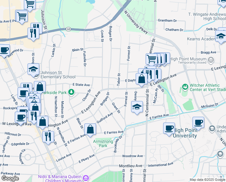 map of restaurants, bars, coffee shops, grocery stores, and more near 806 West Lexington Avenue in High Point