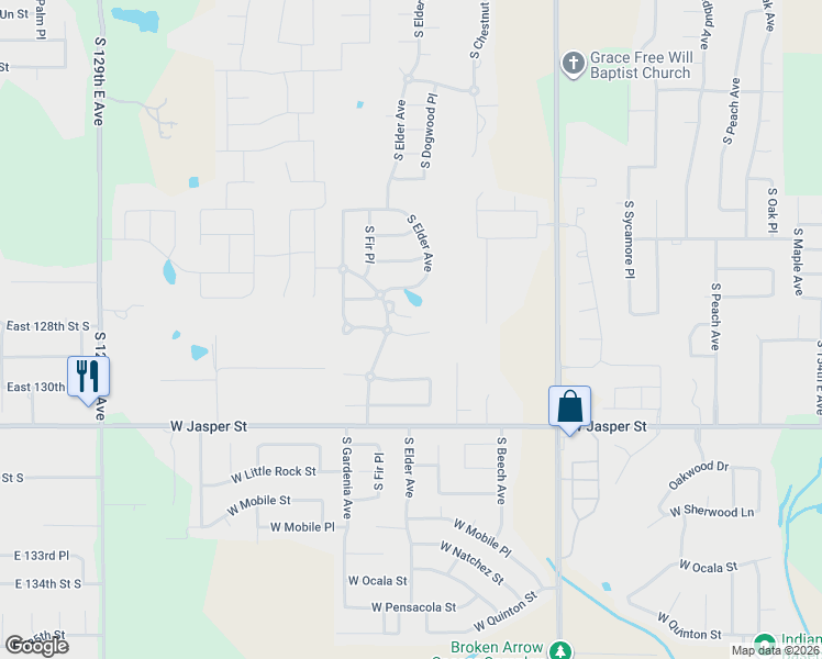 map of restaurants, bars, coffee shops, grocery stores, and more near 7513 South Fir Avenue in Broken Arrow