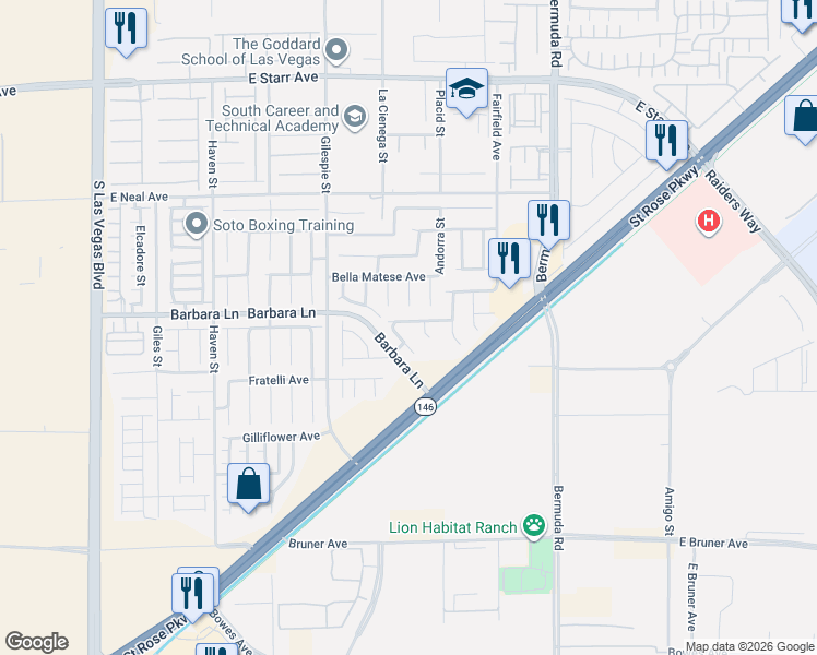 map of restaurants, bars, coffee shops, grocery stores, and more near 11698 Nardo Court in Las Vegas