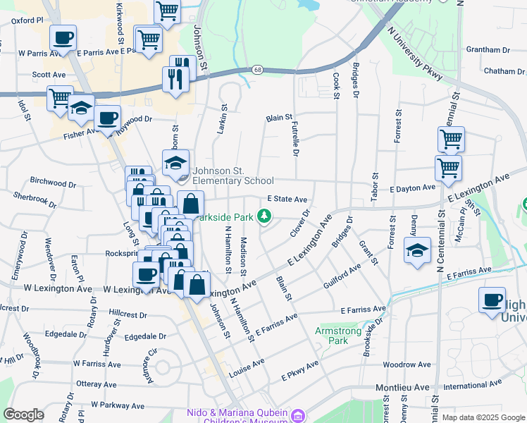 map of restaurants, bars, coffee shops, grocery stores, and more near 1422 Parkside Drive in High Point