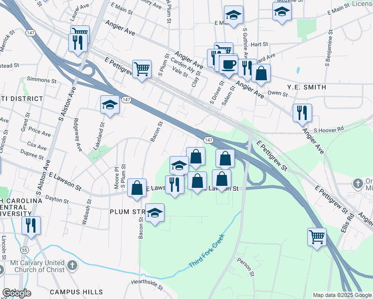 map of restaurants, bars, coffee shops, grocery stores, and more near 610 Reservoir Street in Durham