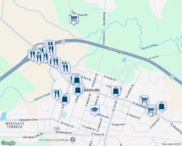 map of restaurants, bars, coffee shops, grocery stores, and more near 219 North Richardson Avenue in Nashville