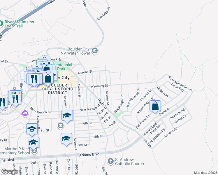 map of restaurants, bars, coffee shops, grocery stores, and more near in Boulder City