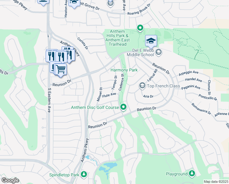 map of restaurants, bars, coffee shops, grocery stores, and more near 1348 Tempo Street in Henderson