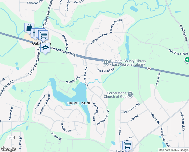 map of restaurants, bars, coffee shops, grocery stores, and more near 12 Chartwell Court in Durham