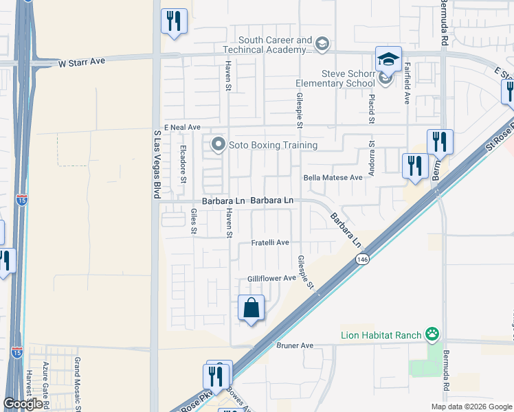 map of restaurants, bars, coffee shops, grocery stores, and more near 140 Bella Milano Avenue in Las Vegas