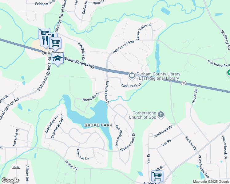 map of restaurants, bars, coffee shops, grocery stores, and more near 10 Chartwell Court in Durham