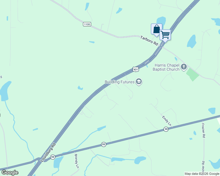 map of restaurants, bars, coffee shops, grocery stores, and more near 5453 401 Highway in Youngsville