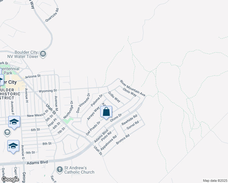 map of restaurants, bars, coffee shops, grocery stores, and more near 1110 Cummings Drive in Boulder City