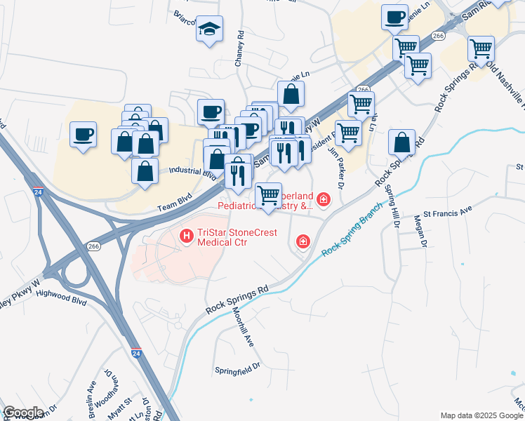 map of restaurants, bars, coffee shops, grocery stores, and more near 10579 Cedar Grove Road in Smyrna