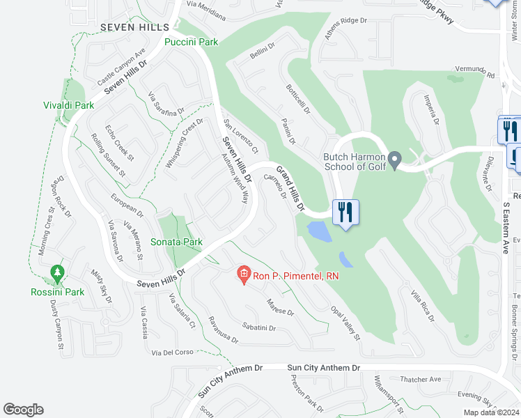 map of restaurants, bars, coffee shops, grocery stores, and more near 2938 Carmelo Drive in Henderson