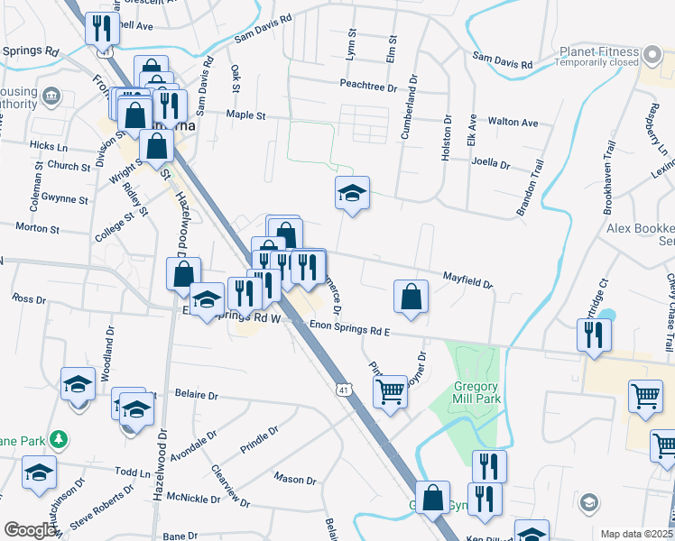 map of restaurants, bars, coffee shops, grocery stores, and more near 207 Commerce Drive in Smyrna
