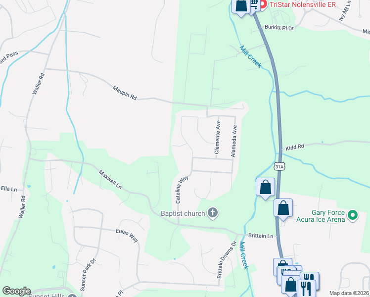 map of restaurants, bars, coffee shops, grocery stores, and more near 2301 Redondo Court in Nolensville