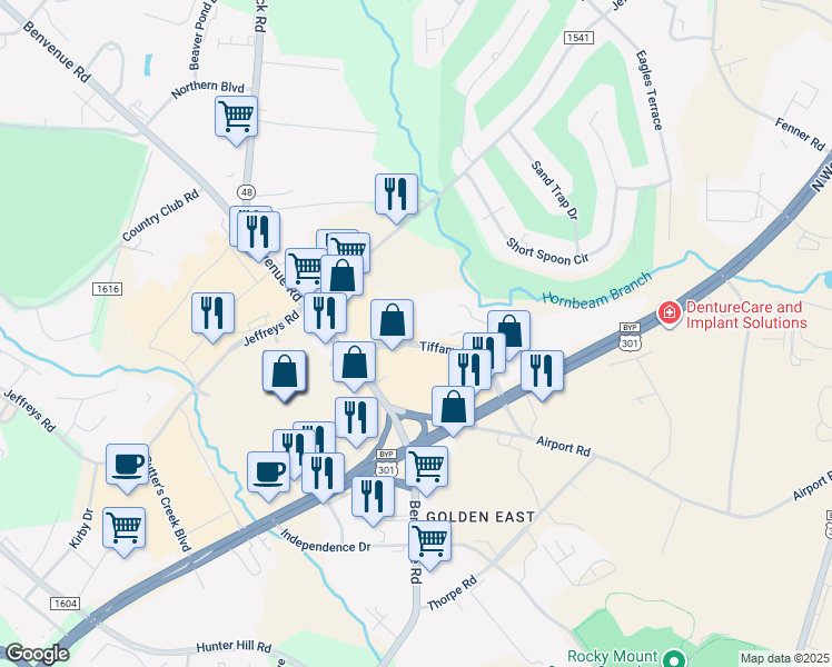 map of restaurants, bars, coffee shops, grocery stores, and more near 774 Tiffany Boulevard in Rocky Mount