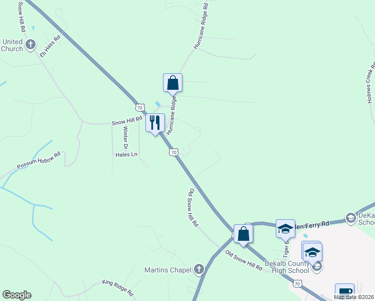 map of restaurants, bars, coffee shops, grocery stores, and more near 3250 Nashville Highway in Smithville