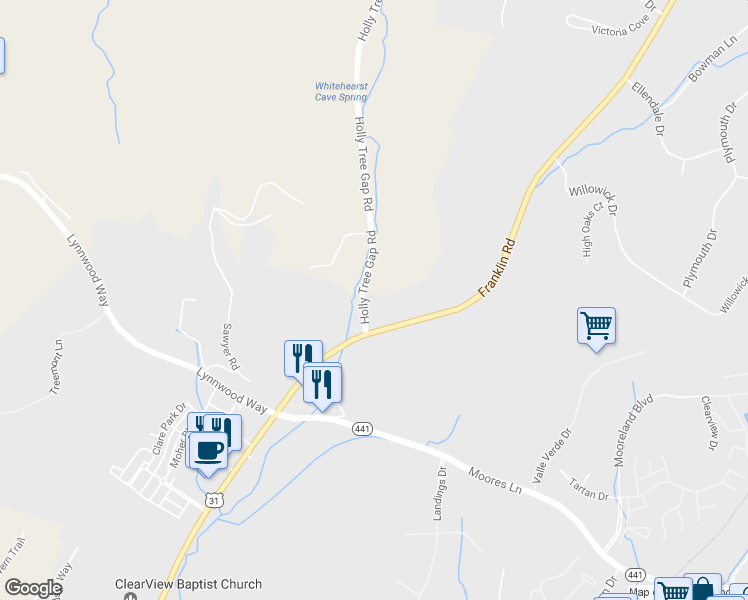 map of restaurants, bars, coffee shops, grocery stores, and more near 1376 Holly Tree Gap Road in Brentwood