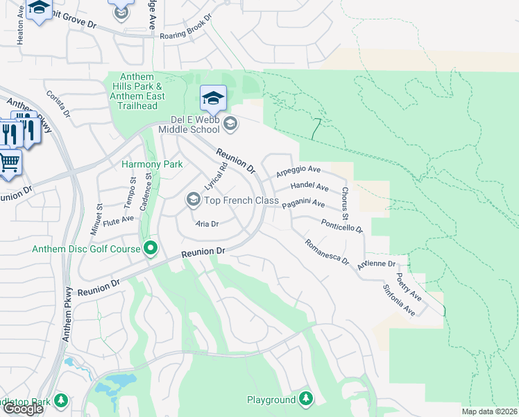 map of restaurants, bars, coffee shops, grocery stores, and more near 2250 Tedesca Drive in Henderson