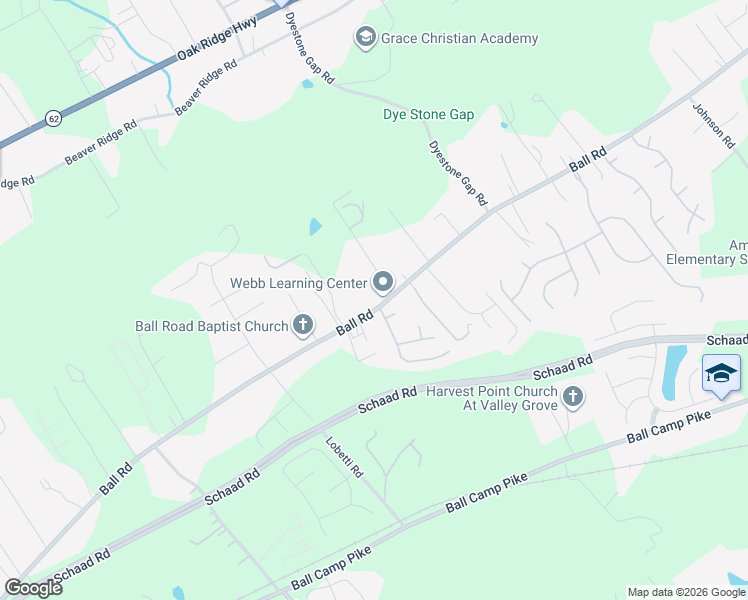 map of restaurants, bars, coffee shops, grocery stores, and more near 6109 Ball Road in Knoxville