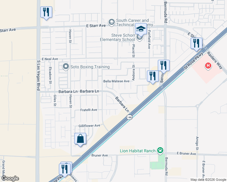 map of restaurants, bars, coffee shops, grocery stores, and more near 227 Del Cira Avenue in Las Vegas