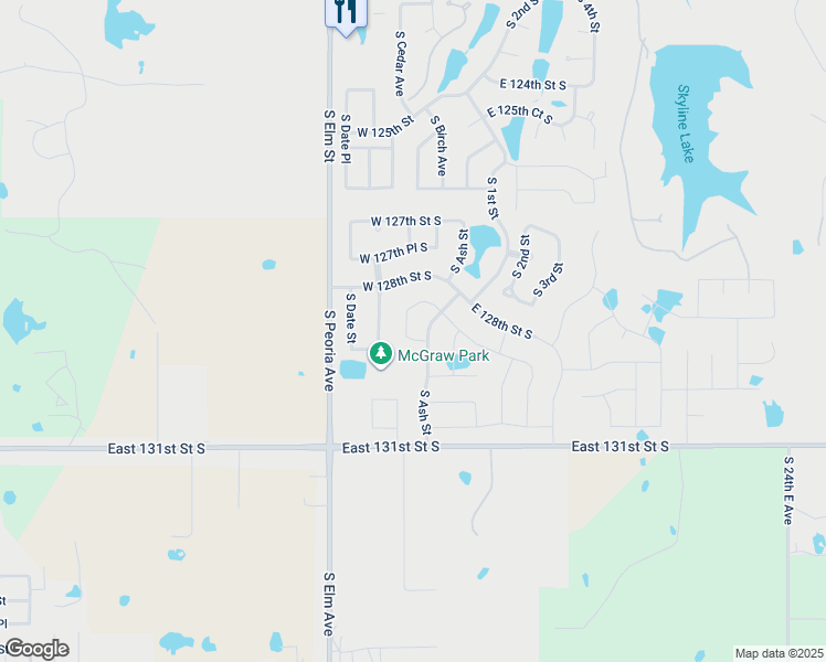 map of restaurants, bars, coffee shops, grocery stores, and more near 12818 South Birch Street in Jenks