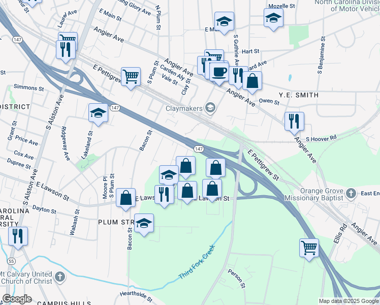 map of restaurants, bars, coffee shops, grocery stores, and more near 609 Reservoir Street in Durham