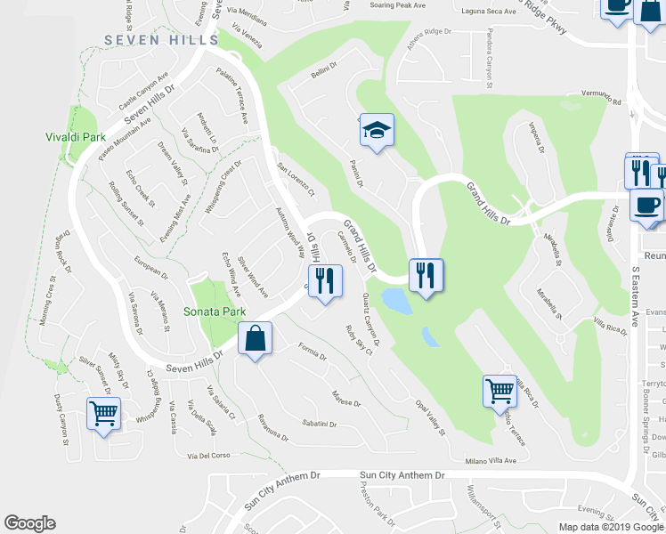 map of restaurants, bars, coffee shops, grocery stores, and more near 2935 Carmelo Drive in Henderson