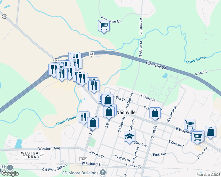 map of restaurants, bars, coffee shops, grocery stores, and more near West Vale Street in Nashville
