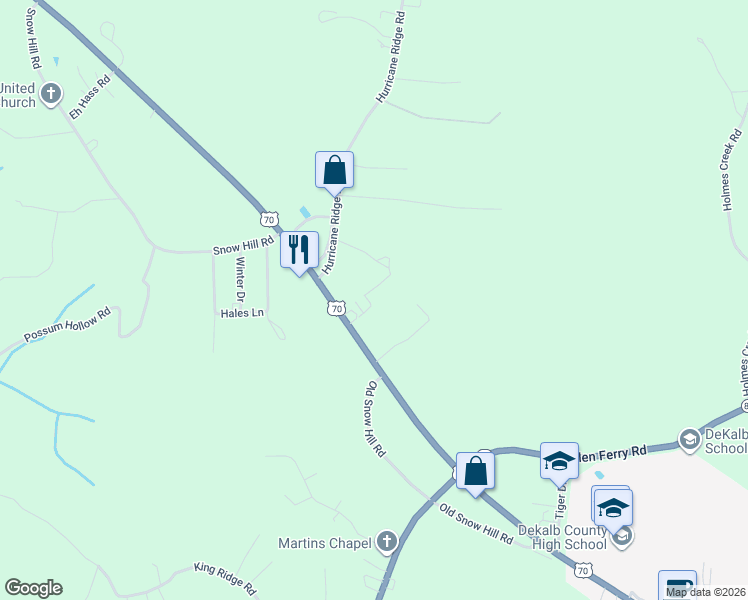 map of restaurants, bars, coffee shops, grocery stores, and more near 3250 Nashville Highway in Smithville