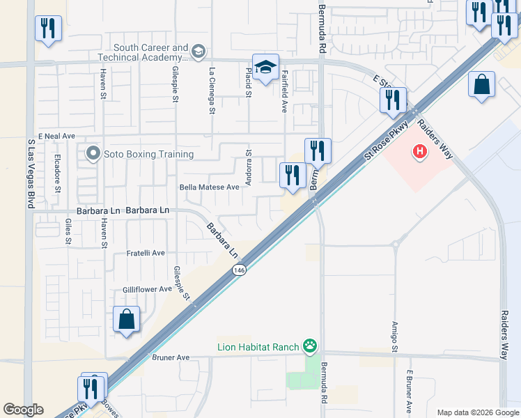 map of restaurants, bars, coffee shops, grocery stores, and more near 11688 Tierney Creek Drive in Las Vegas