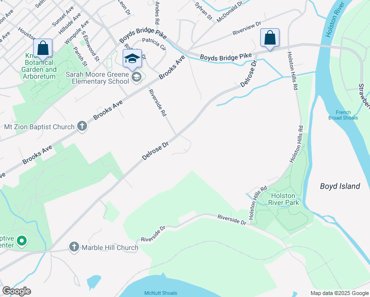 map of restaurants, bars, coffee shops, grocery stores, and more near 3101 Marble Hill Boulevard in Knoxville