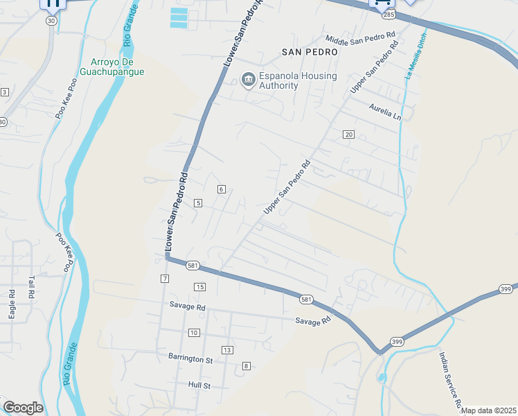 map of restaurants, bars, coffee shops, grocery stores, and more near 87A Upper San Pedro Road in Española