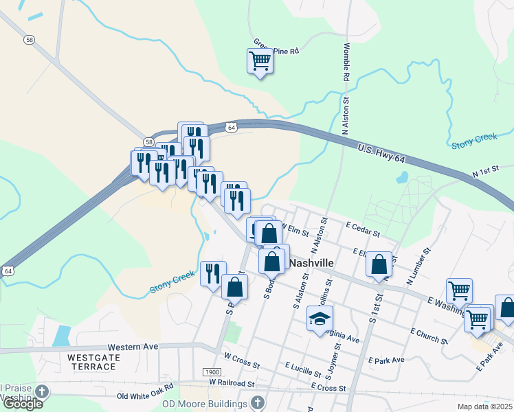 map of restaurants, bars, coffee shops, grocery stores, and more near West Vale Street in Nashville
