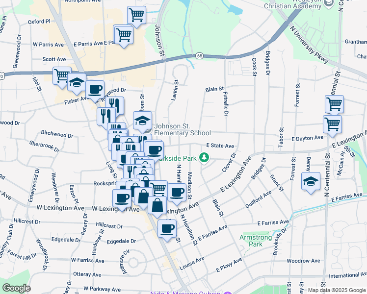 map of restaurants, bars, coffee shops, grocery stores, and more near 1450 North Hamilton Street in High Point