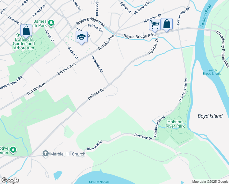 map of restaurants, bars, coffee shops, grocery stores, and more near 3105 Marble Hill Boulevard in Knoxville