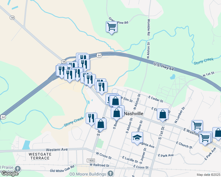 map of restaurants, bars, coffee shops, grocery stores, and more near West Vale Street in Nashville