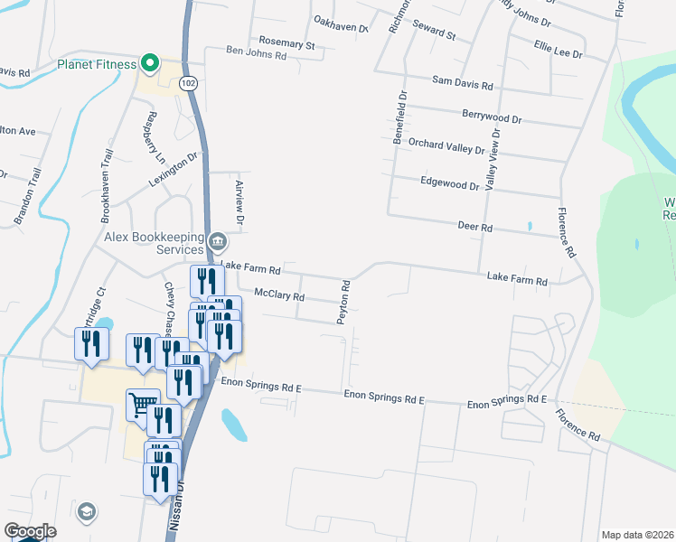 map of restaurants, bars, coffee shops, grocery stores, and more near 327 Lake Farm Road in Smyrna