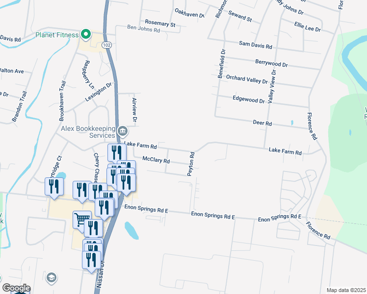 map of restaurants, bars, coffee shops, grocery stores, and more near 327 Lake Farm Road in Smyrna