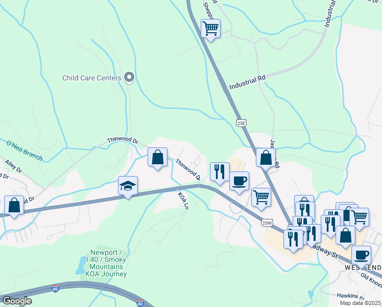 map of restaurants, bars, coffee shops, grocery stores, and more near 140 Lawn Way in Newport