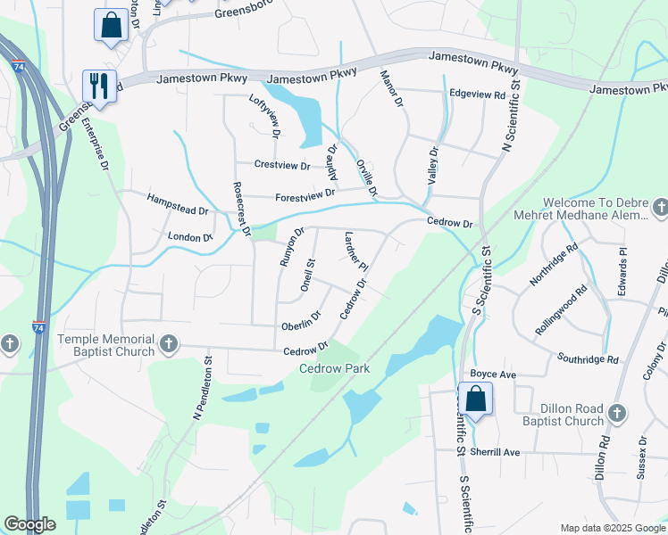 map of restaurants, bars, coffee shops, grocery stores, and more near 411 Lardner Court in High Point