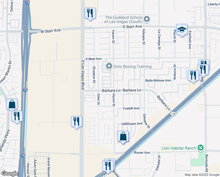 map of restaurants, bars, coffee shops, grocery stores, and more near 91 Wood Cliff Avenue in Las Vegas