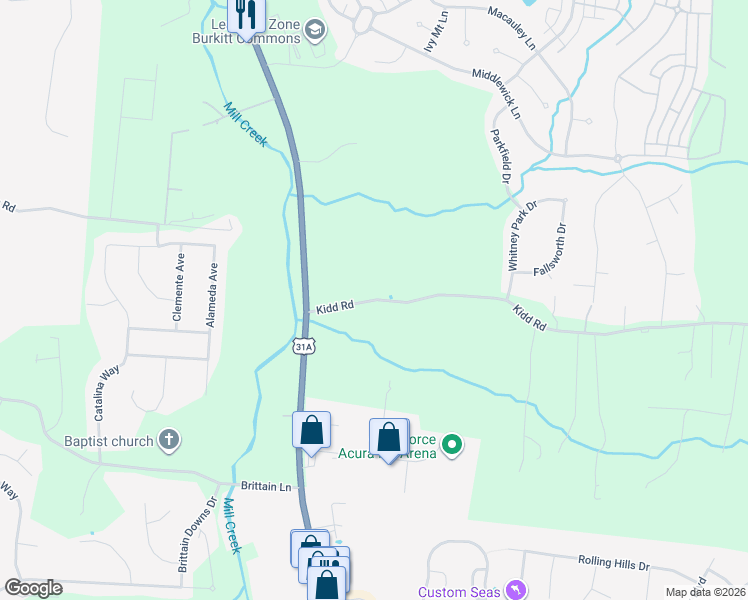 map of restaurants, bars, coffee shops, grocery stores, and more near 1948 Kidd Road in Nolensville