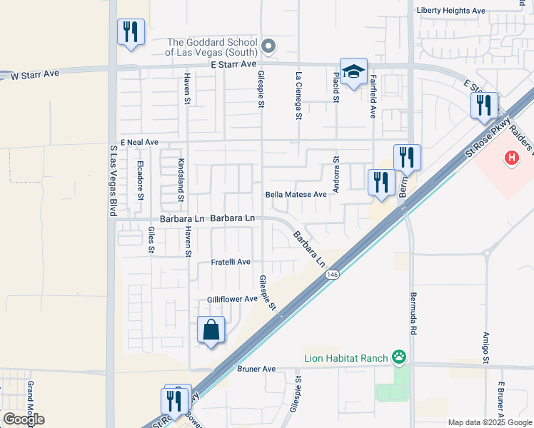 map of restaurants, bars, coffee shops, grocery stores, and more near 11698 Autunno Street in Las Vegas