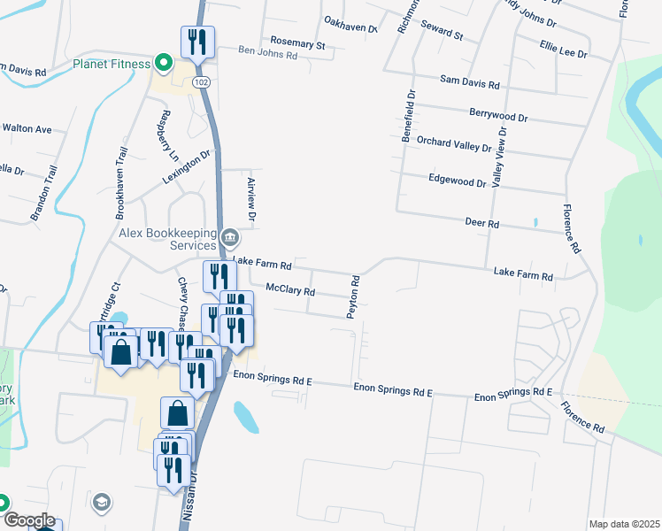 map of restaurants, bars, coffee shops, grocery stores, and more near 327 Lake Farm Road in Smyrna