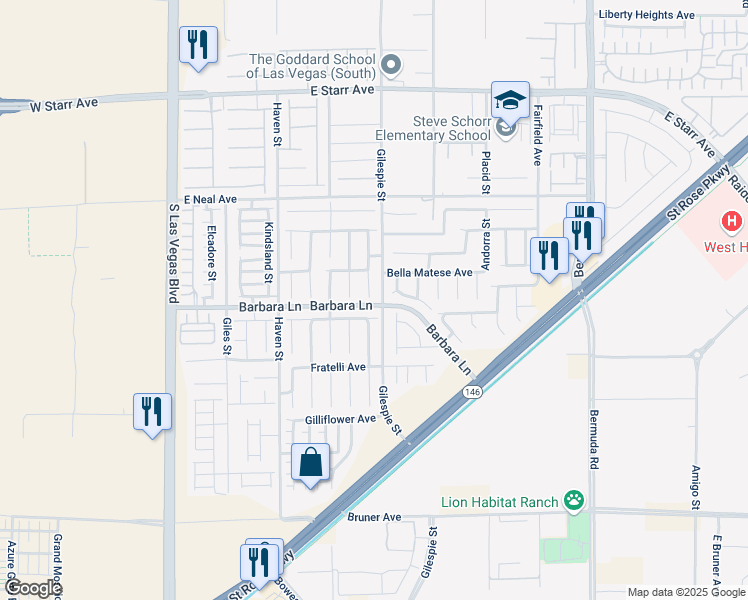 map of restaurants, bars, coffee shops, grocery stores, and more near 11698 Autunno Street in Las Vegas