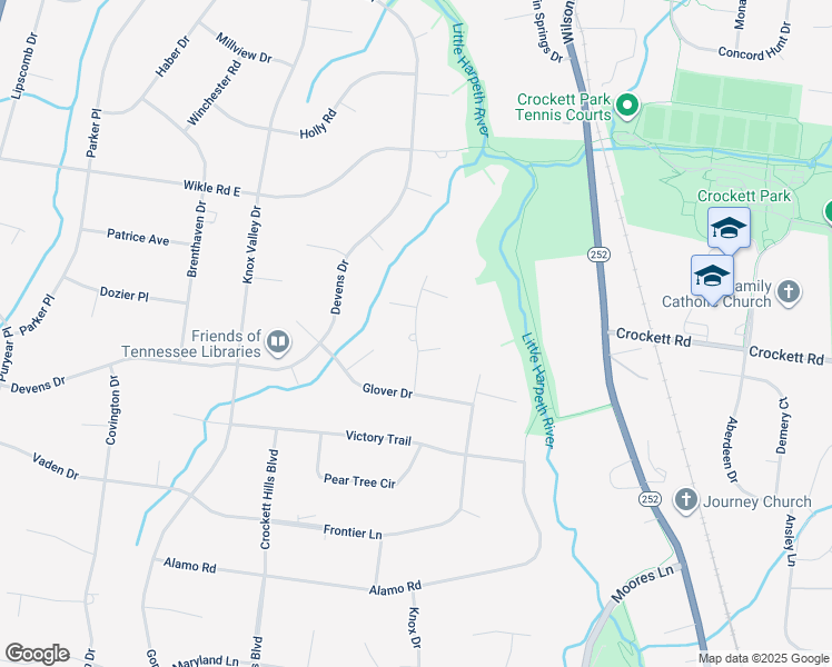 map of restaurants, bars, coffee shops, grocery stores, and more near Kellywood Drive in Brentwood