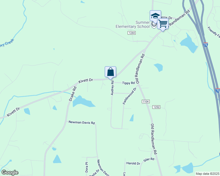 map of restaurants, bars, coffee shops, grocery stores, and more near 5206 Audrey Road in Greensboro