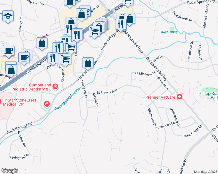 map of restaurants, bars, coffee shops, grocery stores, and more near 615 McGivney Court in Smyrna